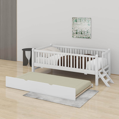Lit plateforme simple avec garde-corps et lit gigogne