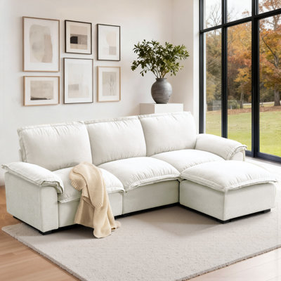 103" Chenille Upholstered Cloud Sofa Modular Sectional Couch 4-Seater L-Shaped Comfy Sofa with Ottoman for Living Room