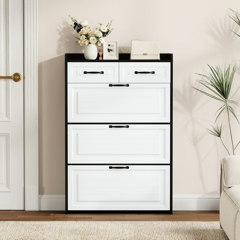 Minimalist Black Flip Drawer Shoe Rack With 2 Drawers, Large Storage For Collections Cabinet 3 Drawers And Efficient Living Rooms