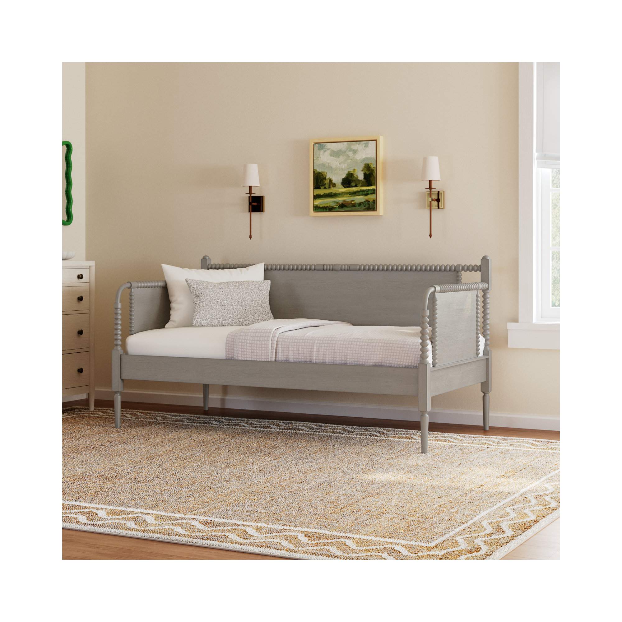 Delaria Turned Leg Daybed - Twin, Antique Gray
