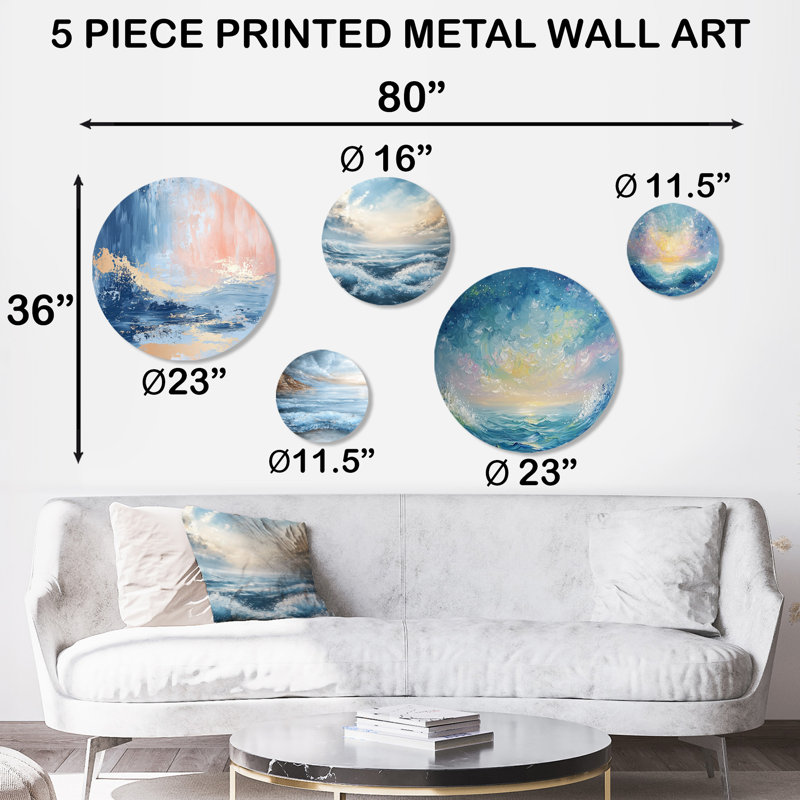 Parallel Beach of Abstract Coastal Landscape III - Minimalisme, ensemble d'art mural en métal de 5