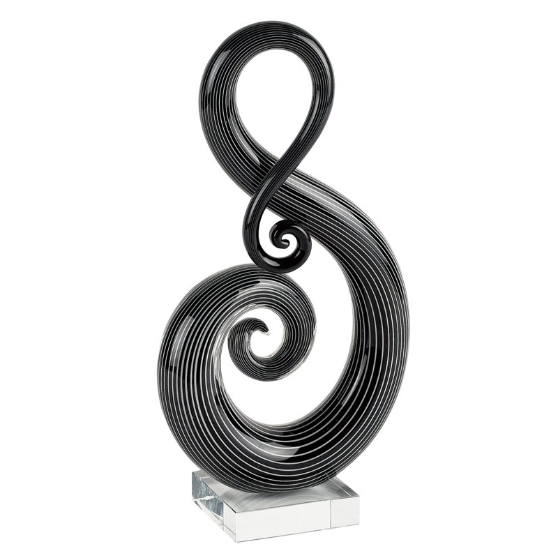Aanijah 12" Murano Glass Modern Abstract Tabletop Sculpture, 12" H x 3" W x 6.5" D, Black