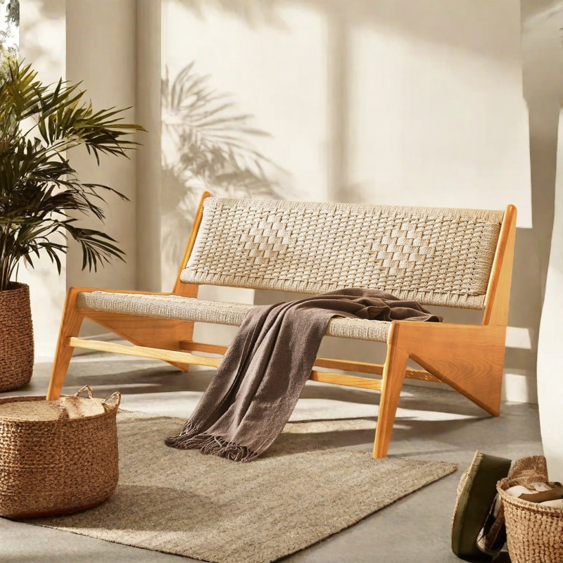 Banc moderne en rotin simple, Noir; beige
