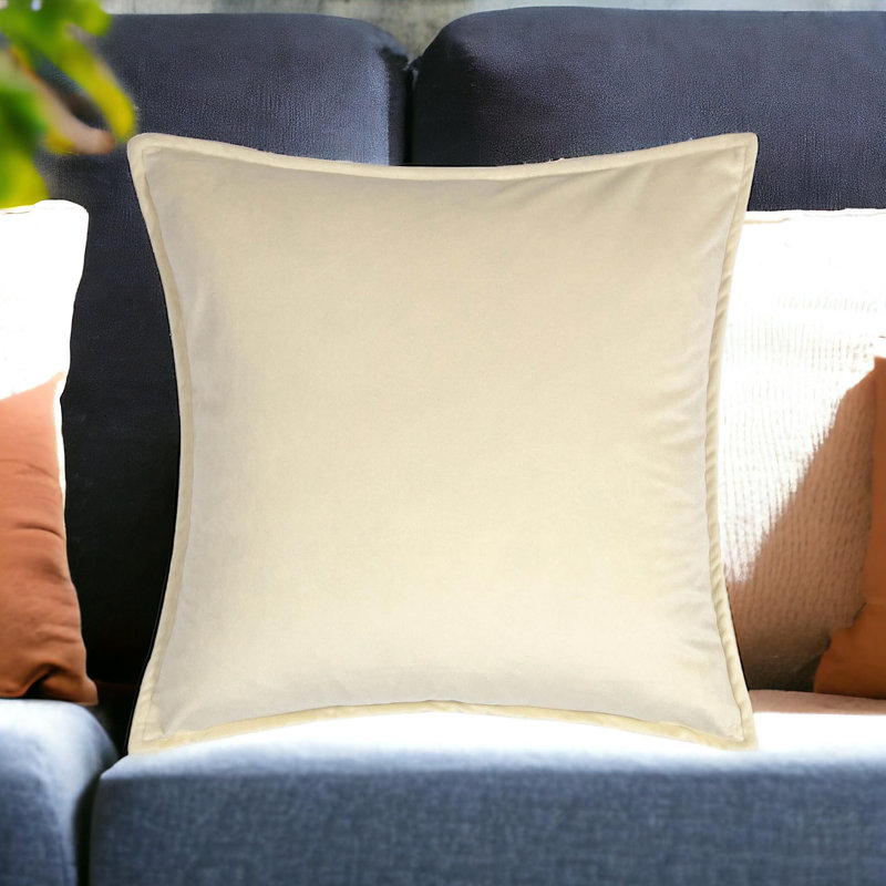 Velvet Pillow Cover, Square 18", Ivory