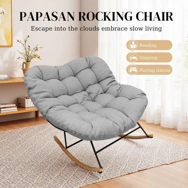 Chaise berçante moderne surdimensionnée Papasan avec coussin moelleux et structure robuste, fauteuil confortable pour un salon, une chambre ou un patio