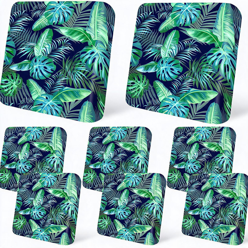 Ensemble de 8 housses de coussin de patio extensibles, protecteurs de coussin de chaise d'extérieur à imprimé floral botanique, housses de siège de meuble à ourlet élastique lavable, feuilles de palmier