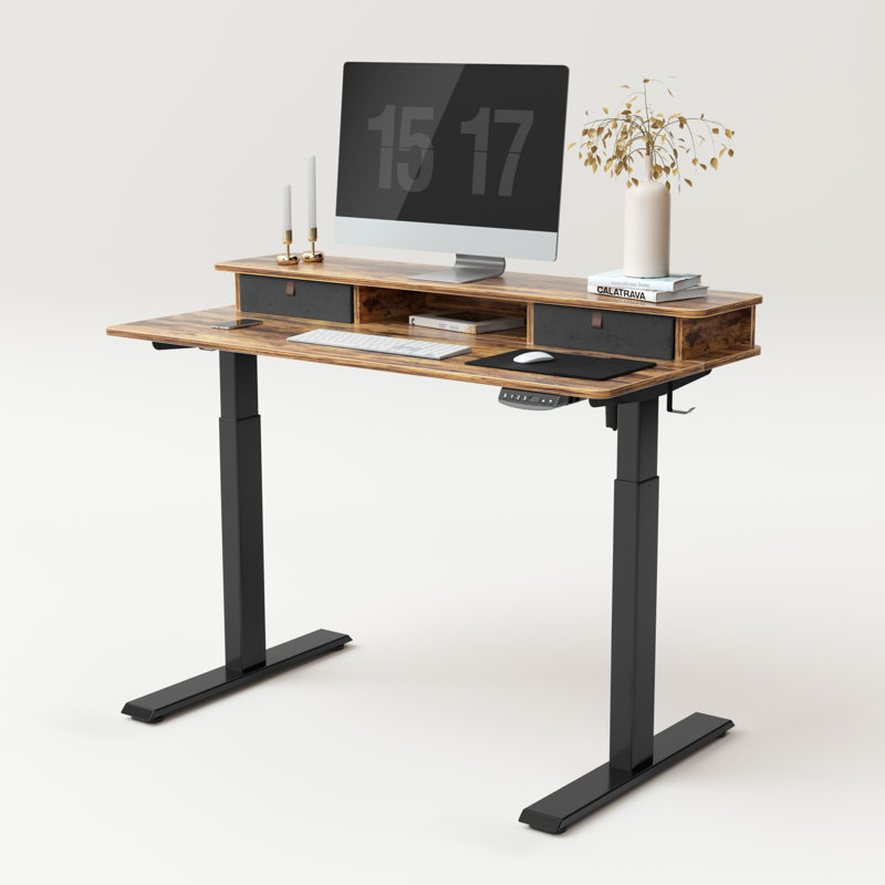 Ianthia Height Adjustable Standing Desk, Rustic Brown/Black