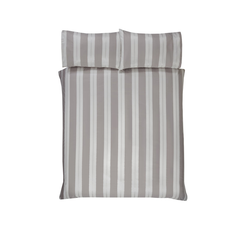 Wall Striped Duvet Cover Set with Pillowcases Included, Double - 2 Standard Pillowcases, White/Mink