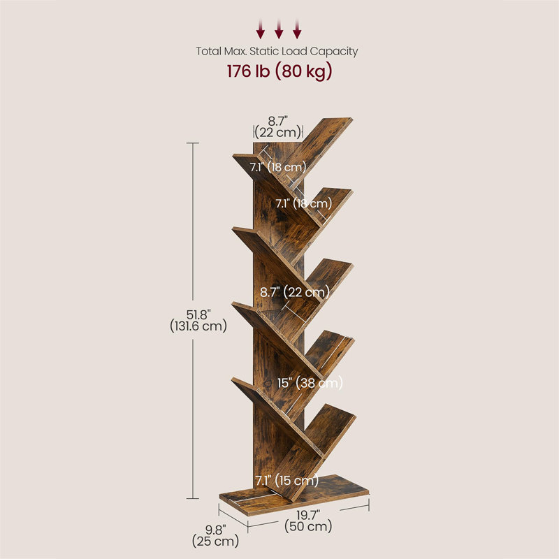 131.6cm H x 50cm W Bookcase, Rustic Brown