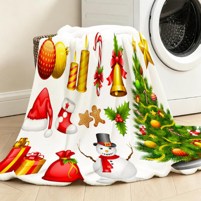 Jeté en flanelle rouge ultra doux pour impression d'ornement de Noël