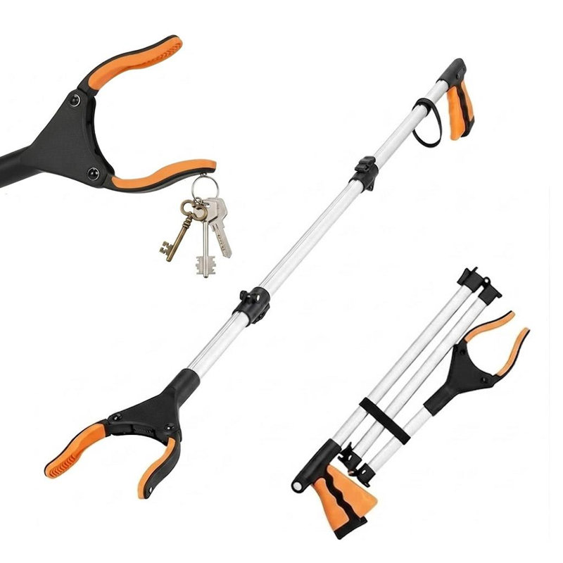 Foldable Reacher Grabber Tool Extendable Litter Picker With Silicone Jaws Rotating Head And Magnet Tip For Home Garden Utility Use