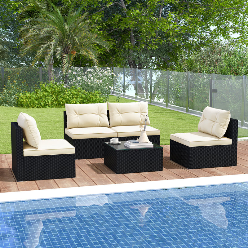 Bergetta 4 - Person Patio Conversation Set with Cushions, Black