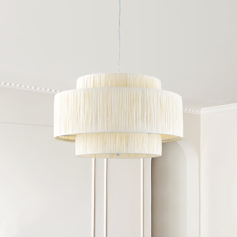 Frese 20" W 3-Light Rattan Drum Chandelier, White / Cream