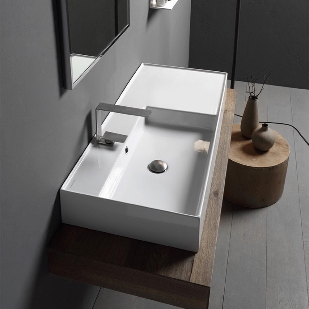 Ceramic 40'' Wall Mounted Bathroom Sink with Overflow Scarabeo by Nameeks Number of Installation 