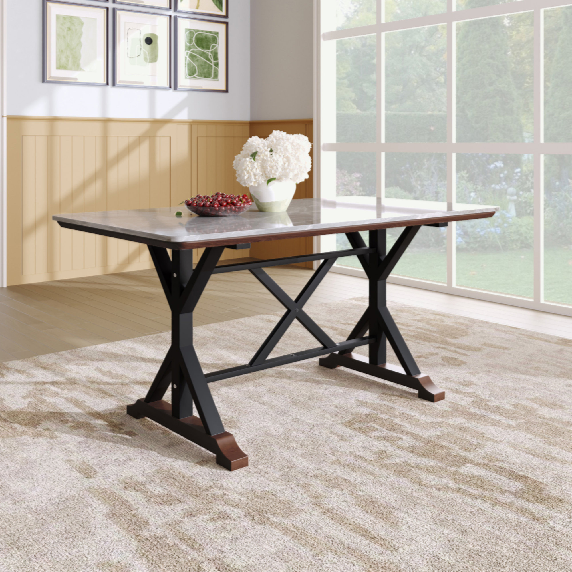 Brayden Studio Sintered Stone Dining Table, 63" Modern Grey Rectangular ...