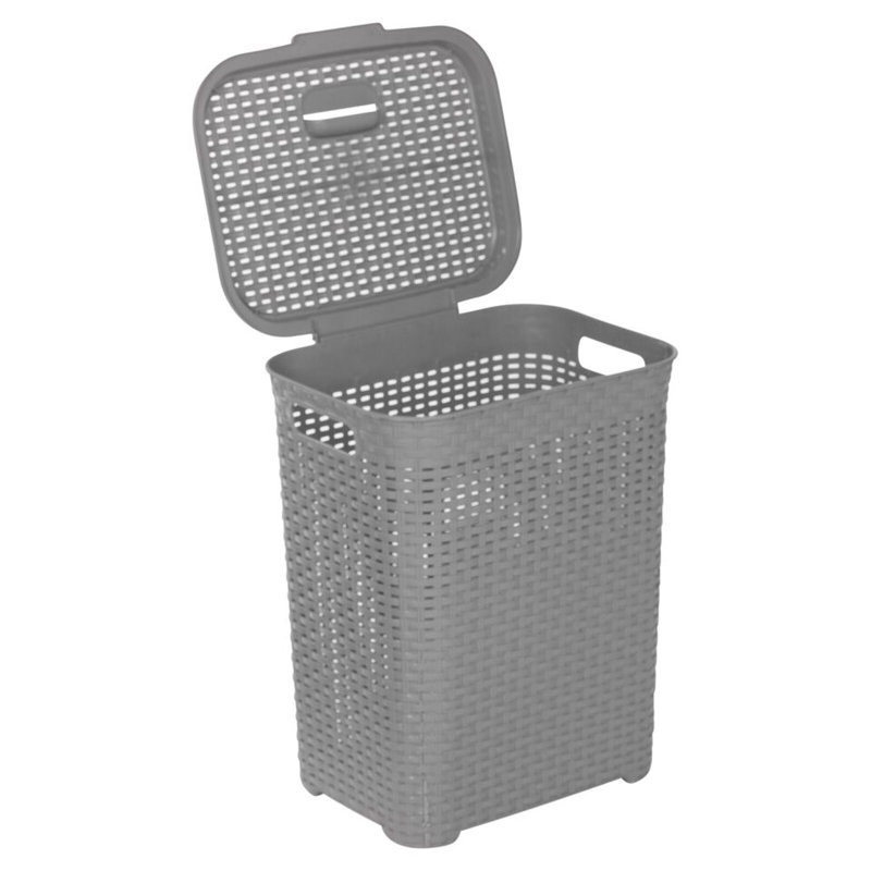 Plastic Rattan Dirty Laundry Clothes Washing Bin Basket Storage Organiser, 58.11, Grey