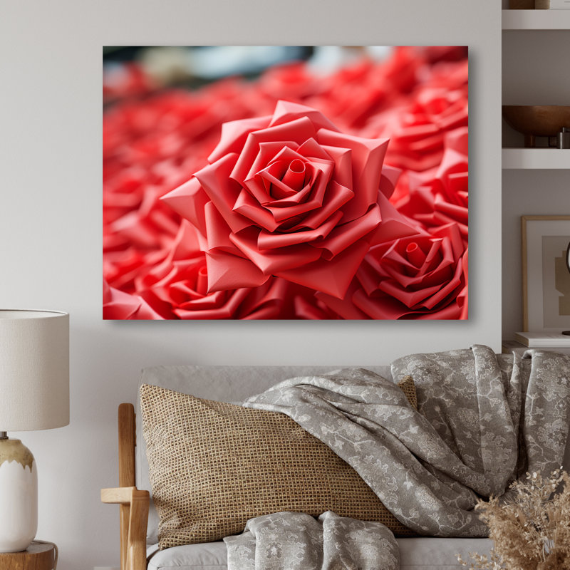 Rayonnement floral rouge - art mural géométrique en métal MT137486, H 24 po x l 32 po x P 1 po