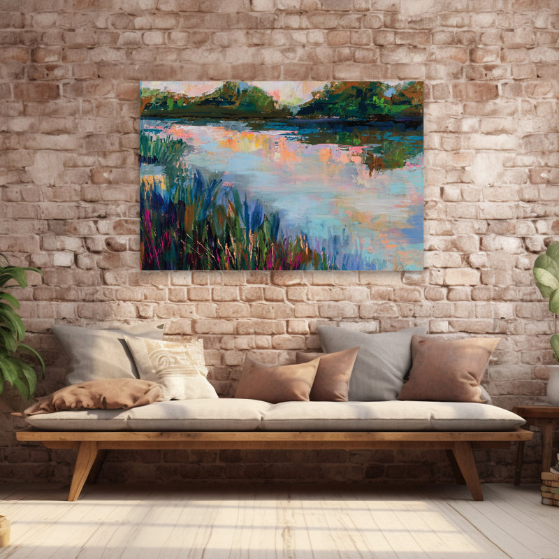 Lacs et paysage, art, H 40 po x l 60 po