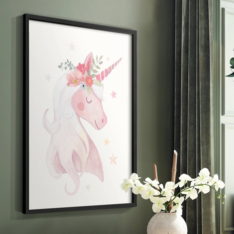 Sweet Unicorn II Framed Print - Solid Wood, 28" H x 22" W, Black