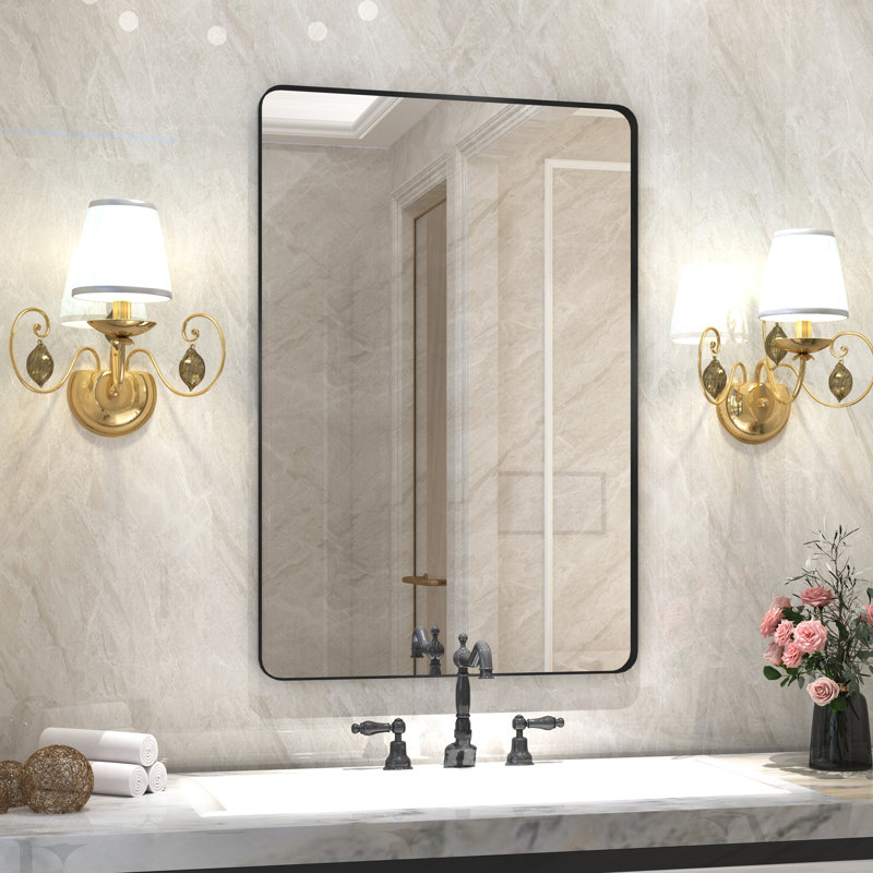 Miroir de salle de bain mural Premium Premium, 24 po x 32 po, Noir mat, Rectangulaire