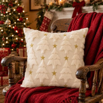 Housses de coussin à motif de sapin de Noël, ensemble de 2 taies d'oreiller décoratives d'hiver en ivoire, 61 x 61 cm