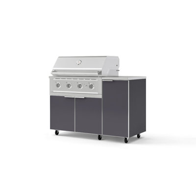 Outdoor Grill Island Aluminum Black 4 Piece Cabinet Set with Casters and 1 Door, Grill Cabinet, 36" Liquid Propane Performance Grill and 16" SS Top