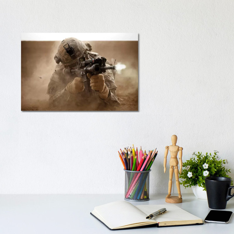 US Army Ranger In Afghanistan Combat Scene by Tom Weber - Wrapped Canvas Print, 20.32 cm H x 30.48 cm W