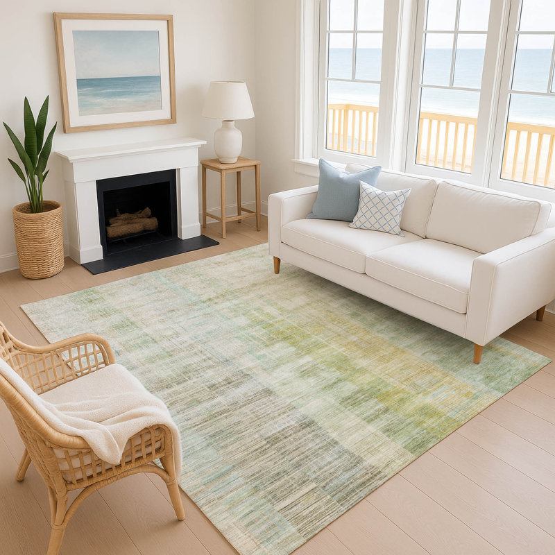 Premium Machine Washable Mayfield AMF2153 Striped Rug, Linen, Rectangle 9' x 12'