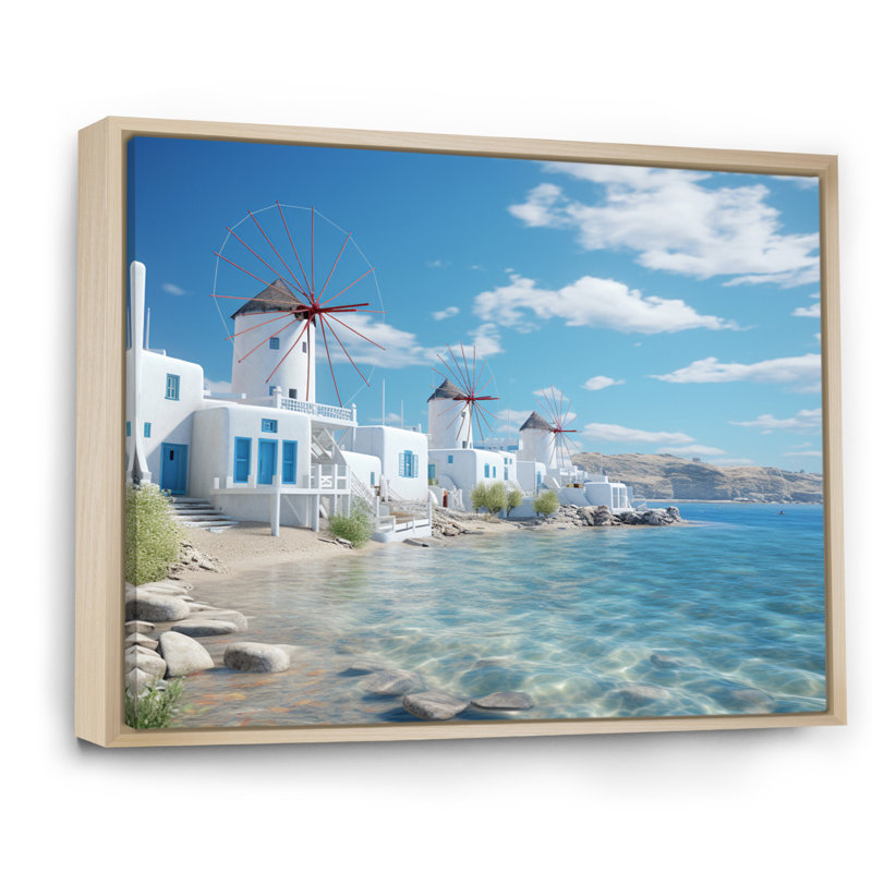 «Grèce Serenity In Mykonos - Grèce», reproduction sur toile encadrée, H 12 po x l 20 po x P 1 po, Cadre flottant érable