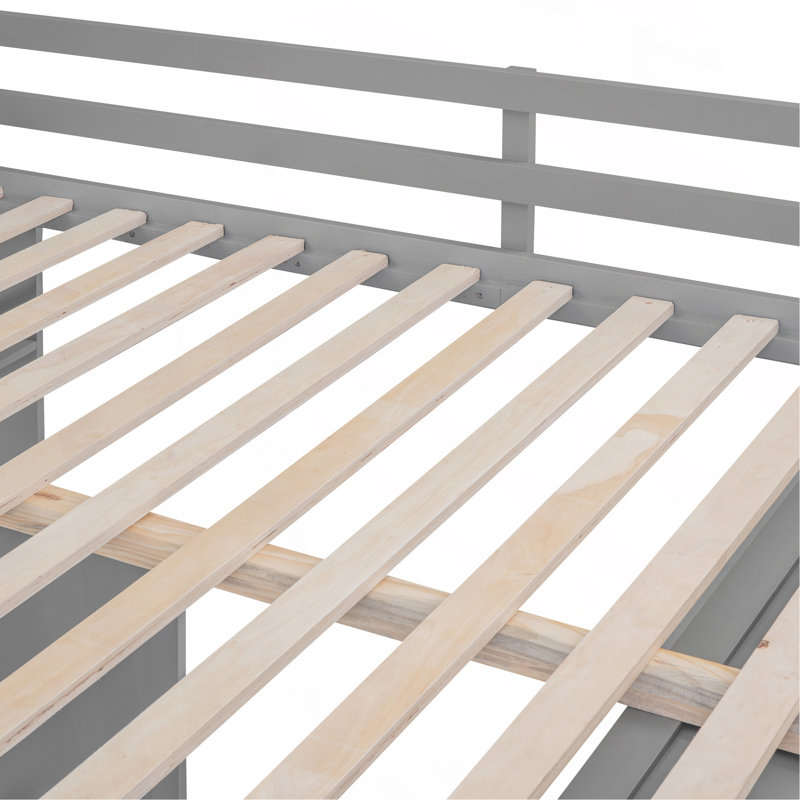 Lit mezzanine double avec tiroirs, bureau et garde-robe gris