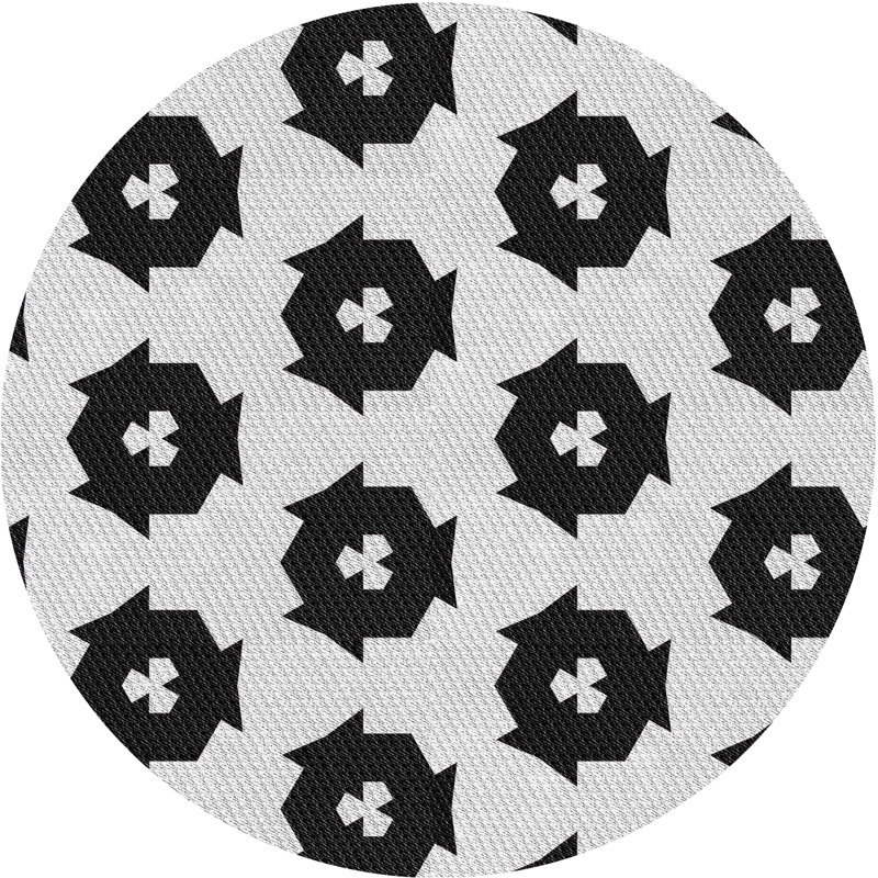 Tapis noir/beige à motifs, Rond 5 pi