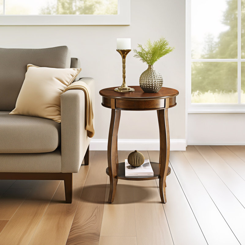 Table d'appoint avec structure en bois massif et tablette en bois de noyer, Noyer