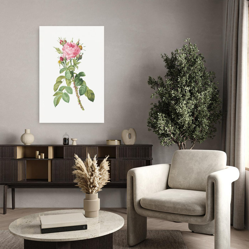 Rosa Bifera Macrocarpa, art abstrait rétro rétro avec paysage floral, H 36 po x l 24 po