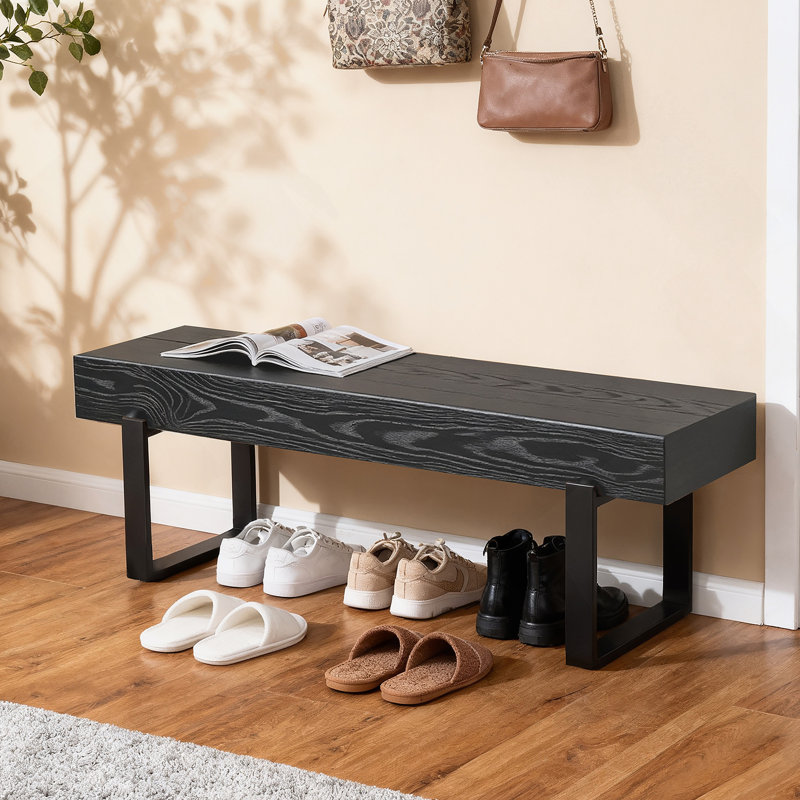 Banc de 59 po en bois pour la chambre à coucher au bout du lit, bancs de table de cuisine d'intérieur de ferme, banc à chaussures moderne pour l'entrée, noir