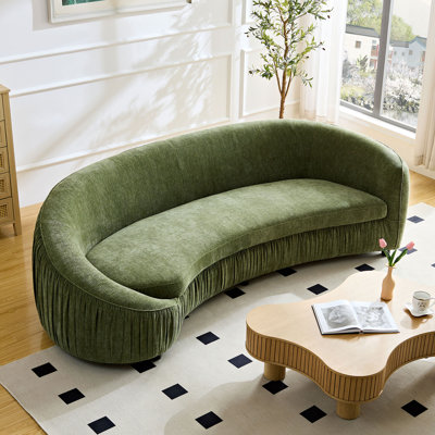 Comfort Curved Sofa, Striped Fabric, Solid Wood & Plywood Frame, Pocket Spring Cushions, Ergonomic Backrest, Easy Assembly by Everly Quinn