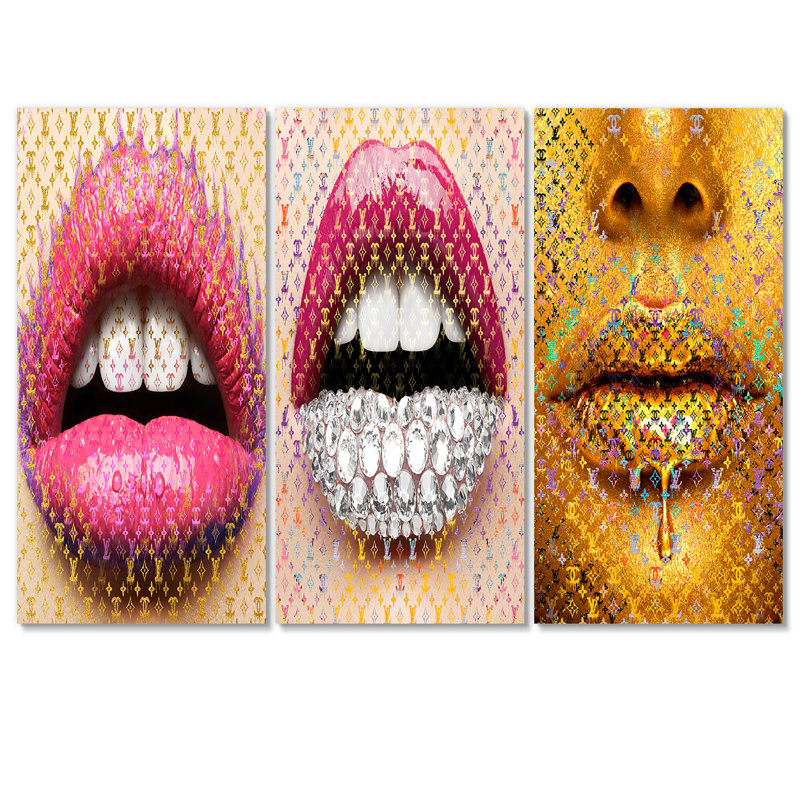 Luscious Designer Lips I sur toile, reproduction de 3 pièces, H 28 po x l 36 po x P 1 po