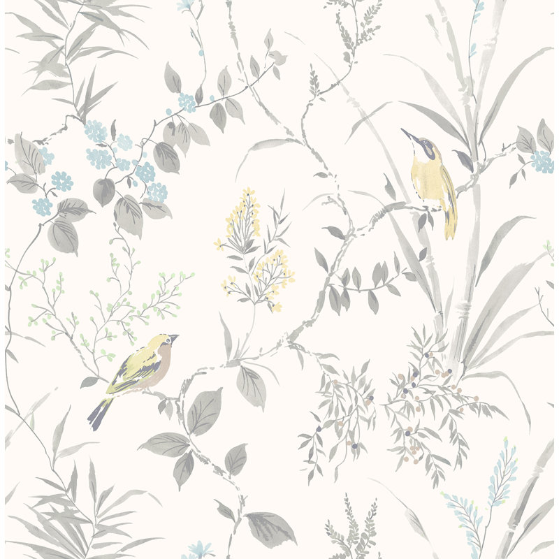 Rouleau de papier peint botanique gris clair Karg, Gris clair