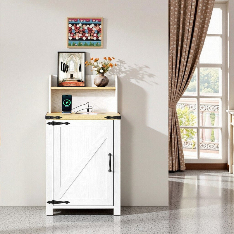 Table de bout avec station de charge et tablette réglable, Plateau naturel / structure blanche