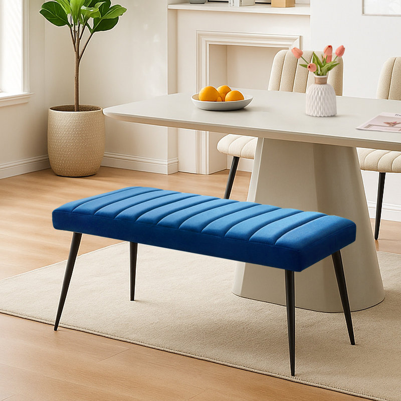 Velvet Upholstered Bench, Blue