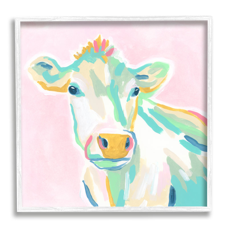 «Pastel Cow» par June Erica Vess, Blanc, H 12 po x l 12 po x P 1,5 po