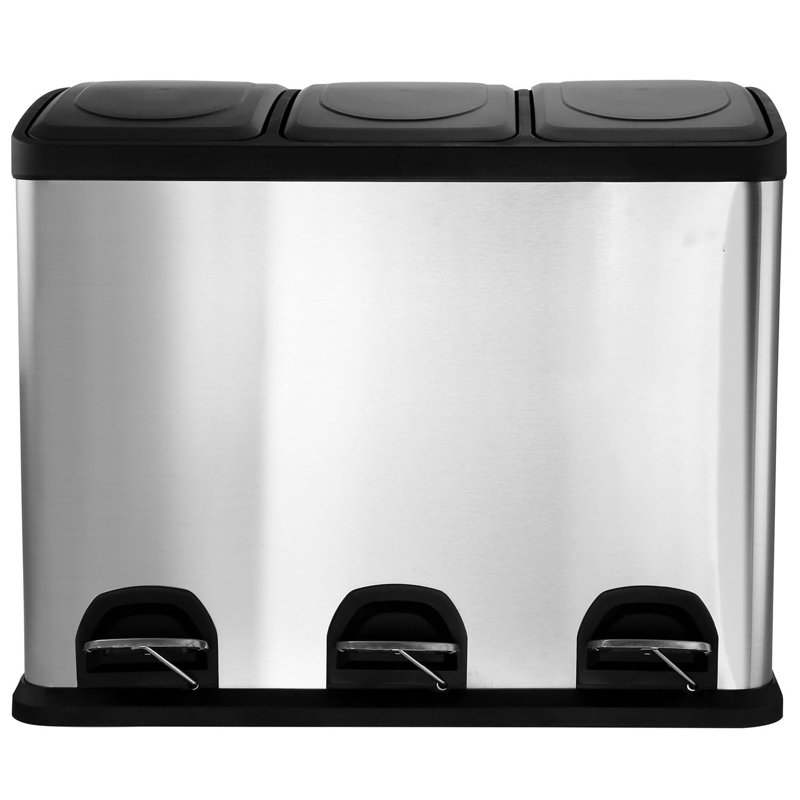Poubelle à ordures et à recyclage 3 compartiments 45l avec seaux amovibles