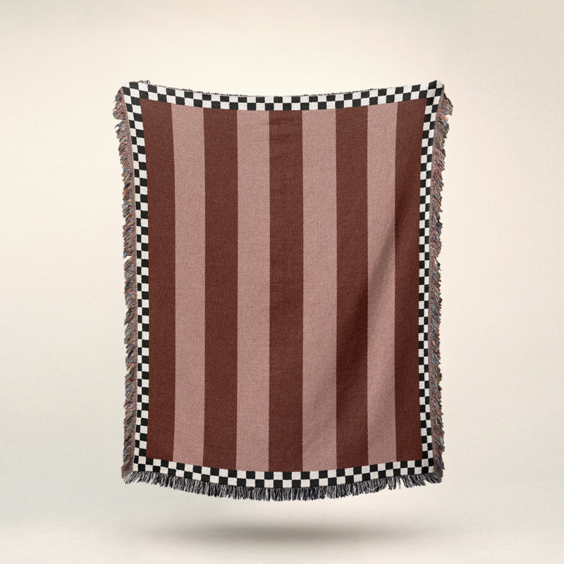 Checkered Border 100% Cotton Woven Blanket, 80" L x 60" W, Pink/Red