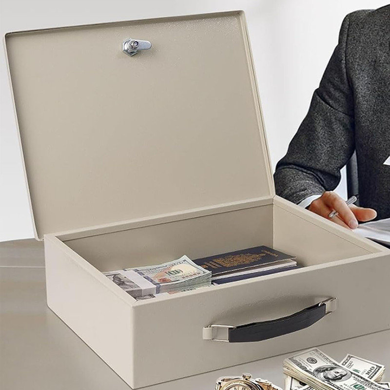 Fireproof Document Box with Key Lock & Fireproof Money Bag, Fire Resistance Security Chest, Fireproof Box for Documents (White, Large)