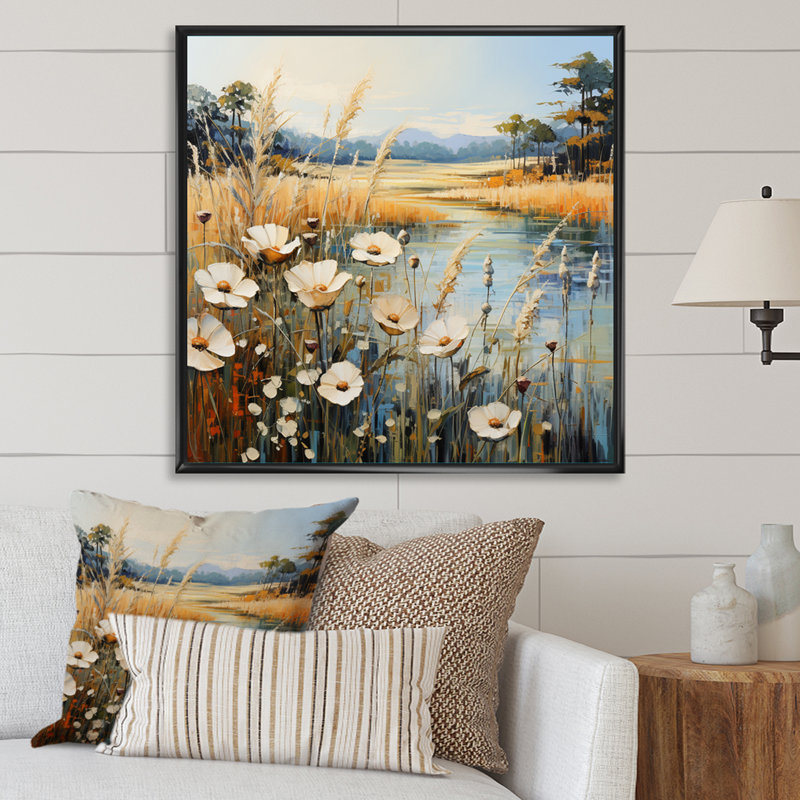Meadow Timeless Beauty Pointillism - Landscapes Wall Decor, Cadre flottant noir, H 36 po x l 36 po x P 1,5 po