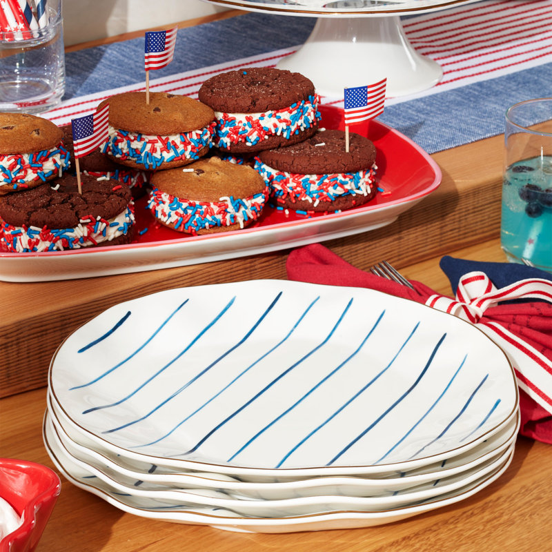 Lenox Blue Bay Stripes 4-Piece Dinner Plate Set