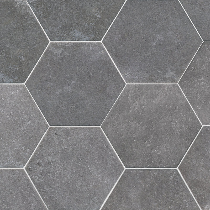 Carrelage mural en porcelaine mate 7,87 po x 9,45 po Dakota Hexagon, Base Grafito
