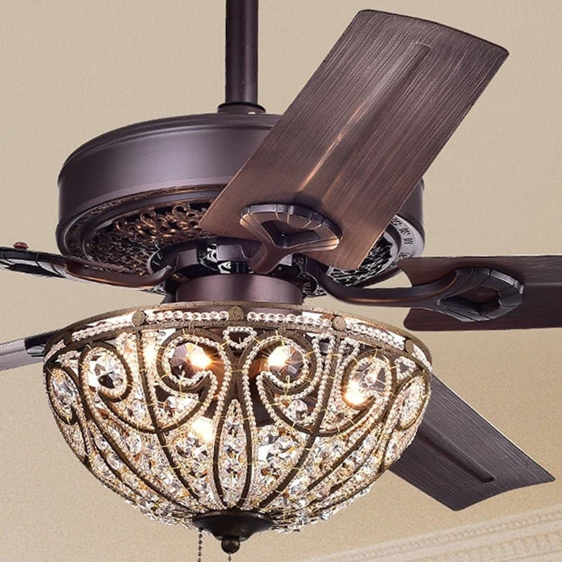 Ventilateur de plafond en cristal à 5 pales de 48 po avec ensemble d'éclairage inclus, Chaînettes