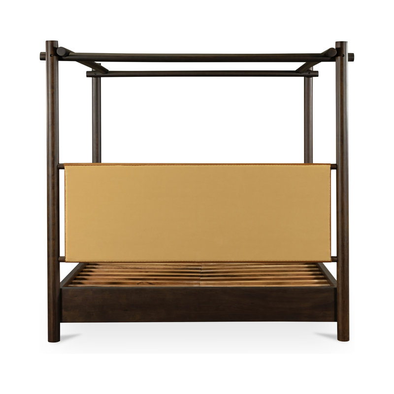 Devin Leather Canopy Bed, Beige, Queen