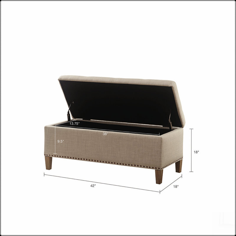 Banc de rangement touffeté à fermeture douce et confortable, Gris clair