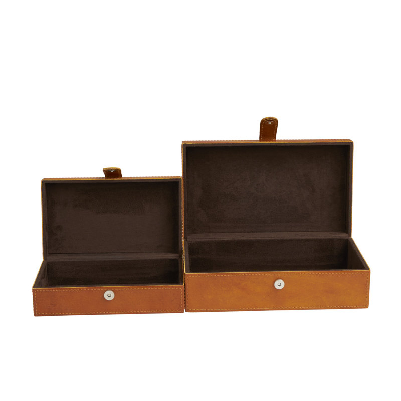 Boîte décorative en cuir Brownsburg, Brun cognac, H 6,05 po x l 12,15 po x L 17,05 po